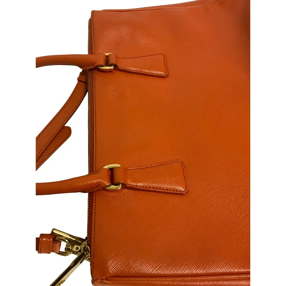 Prada Galleria Saffiano Leather Handbag Orange Gold Hardware Tote Bag BN1874